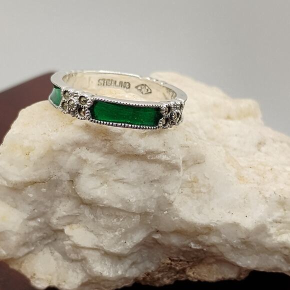 Judith Jack Green Enamel Sterling Silver Ring sz7 - Picture 2 of 4